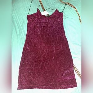 Magenta Sparkly Sleeveless Mini Dress.